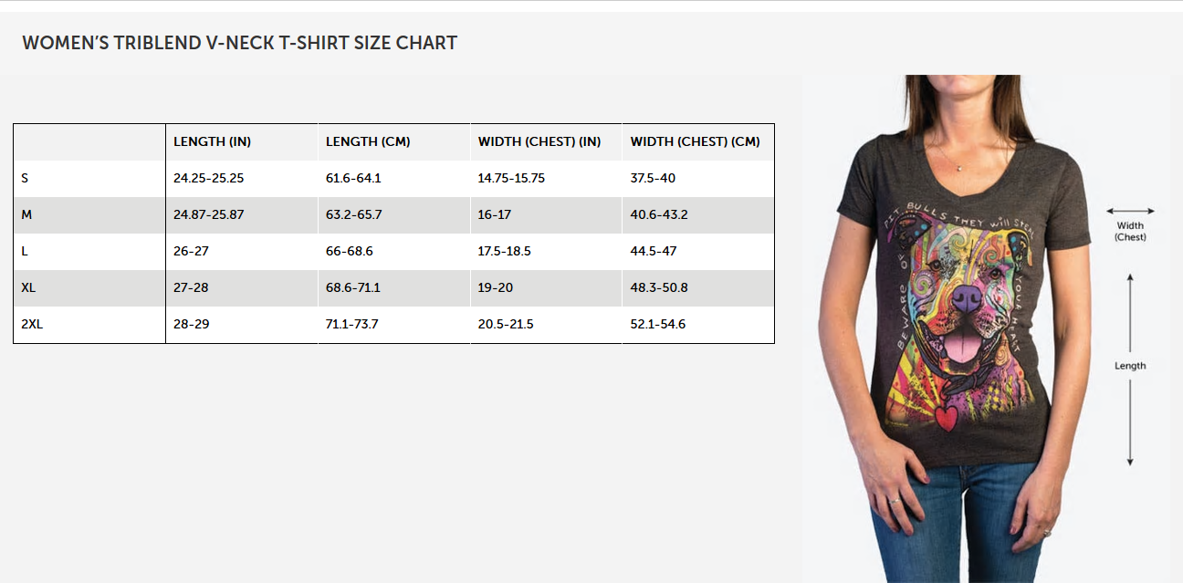 KittynPooch Women's TShirts Sizing Charts